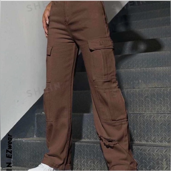 Women's SHEIN brown distressed Cargo Pants - Picture 1 of 8